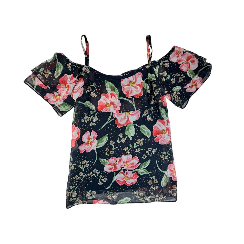 Cabi Womens XS Floral Blouse Sheer Off Shoulder Cold Shoulder Boho Top